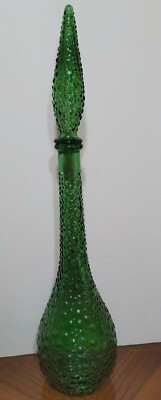 MCM Vtg Empoli 22'' Italian Bubble Art Glass Genie Bottle Decanter Emerald Green 