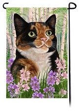 Spring Flowers Garden Flag - Tortoiseshell Tuxedo Cat