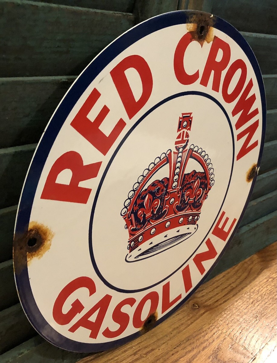 RED CROWN GASOLINEレッドクラウンガソリン　ヴィンテージ琺瑯看板 RED CROWN GASOLINEレッドクラウンガソリン ヴィンテージ琺瑯