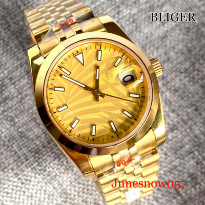 36MM/39MM NH35A Automatic Wristwatch Dress Yellow Palm Watch Dial Jubilee Band