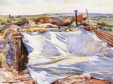 Oil painting landscape A-Tarpaulin-over-a-Dug-out-Ransart-John-Singer-Sargent
