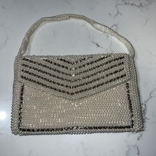 Vintage white Beaded Purse Evening Clutch Bag