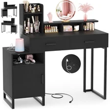 Vanity Desk, Small Vanity Desk with Power Outlet, Makeup Desk with Drawers an...