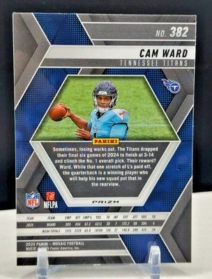 Cam Ward Green Prizm ROOKIE High Number SP 2025 Panini Mosaic #382