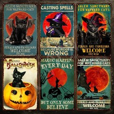Halloween Black Cat Tin Metal Signs Home D cor Poster Salem Sanctuary for Waywar