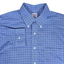 Brooks Brothers Madison Fit Non-Iron Shirt 16-33 Blue Plaid Supima Cotton Mens