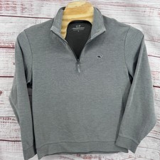 Vineyard Vines Quarter Zip Pullover Sweater Mens Large Gray Cotton Blend Pique