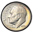 1958 CH BU Silver Rim Tone Roosevelt Dime (DBU 8)