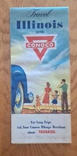 1950 Conoco Oil Illinois Road Map Vintage