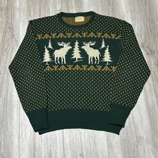 Vintage 60s 70s Jersild Moose Sweater Men L Green Fair Isle Nordic Acrylic Knit