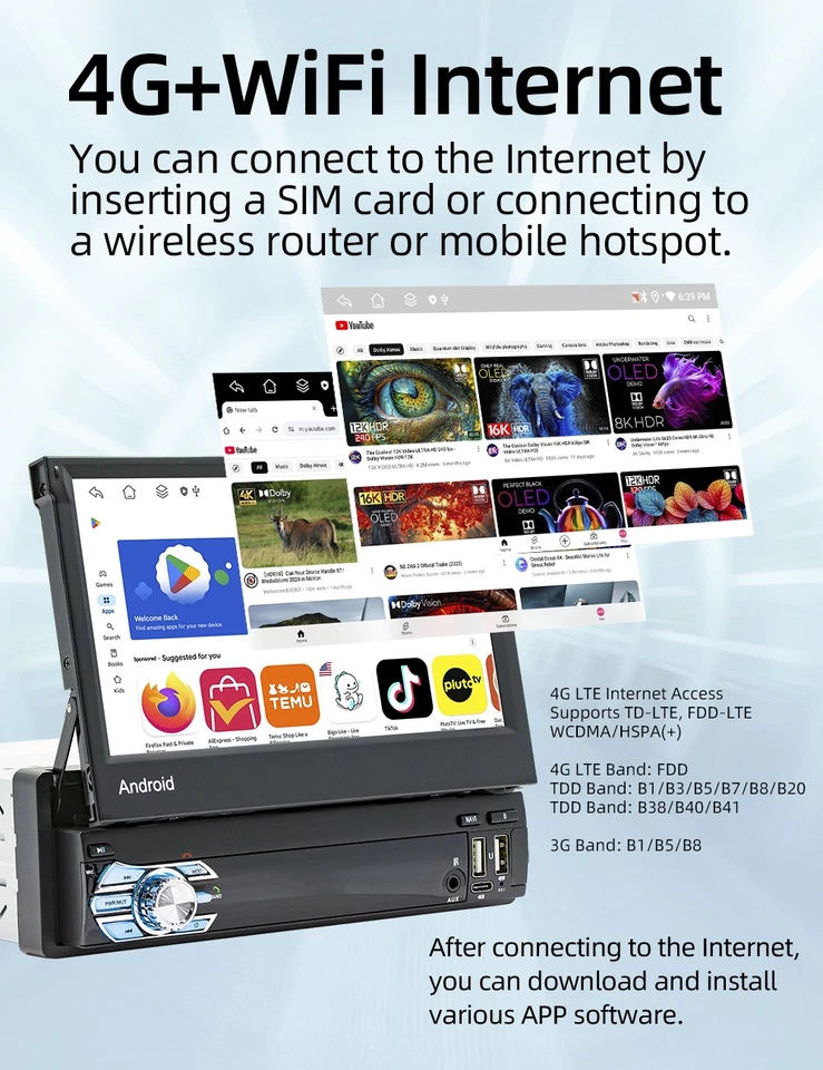 DAB+ 8-Kern 6+128G Android 15 Carplay Autoradio GPS AM FM RDS Bluetooth 4G 1 DIN - Bild 4 von 4