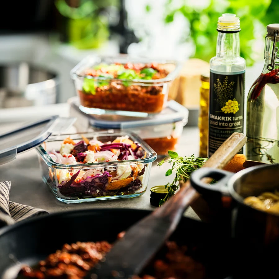 Contenedor cuadrado de almacenamiento de alimentos de vidrio con tapa para comida hermética IKEA 365+  Foto 4 de 4