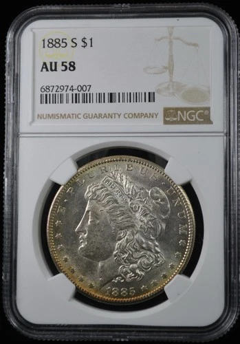 1885 S Morgan Silver Dollar $1 NGC AU58 Crescent Toned San Francisco Toughr Date