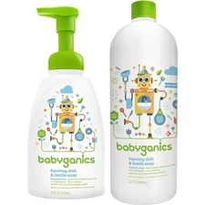 Babyganics Foaming Dish & Bottle Soap 16oz + 32oz Refill Bottle | Fragrance-Free