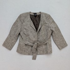 New York  Company Women's Blazer Jacket Size L Beige Brown Linen Blend Career
