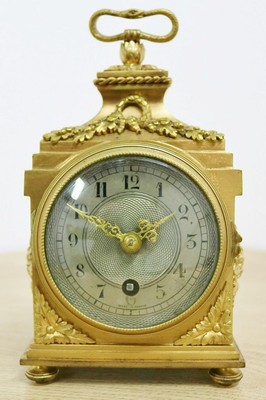 Seltene antike französische 8 Tage vergoldete Bronze Pendule D'Officiers Mantel Kutschenuhr