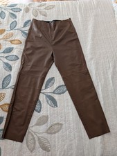 Zara Hi Rise Light Brown Straight Leg Faux Leather Pants Size XL