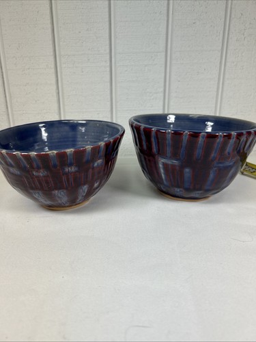 Studio Art Pottery signed glazed ceramic Blue soup Noodle bowls - Picture 9 of 9