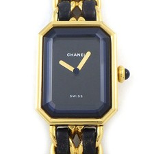 Chanel Première M H0001 Gold Plated / Leather 20.0mm Black Dial Quartz #JBW402