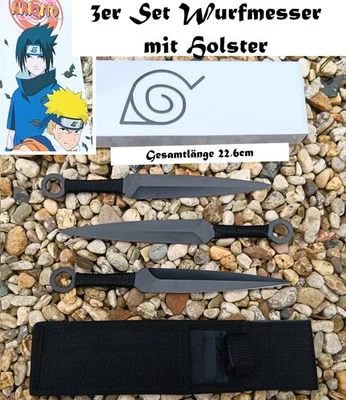 EA SPORTING NEU Wurfmesser 3er Set Kunai + Holster schwarz für Sammler Fans LARP Sport NEW