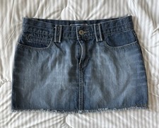 Old Navy Vintage Ultra Low Waist Y2K Blue Denim Skirt Raw Hem 100 Cotton Size 6