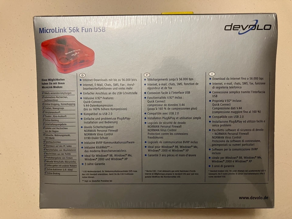 Devolo 1047 MicroLink 56k Fun USB Modem Rot in OVP eingeschweißt ungeöffnet - Bild 2 von 4
