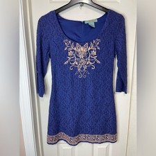 Flying Tomato Embroidered Blue Lace Y2K Retro Mini Dress Size Large