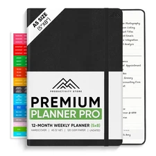 A5 Undated 2025 Planner Hardcover Daily Weekly Monthly Organizer with Stickers