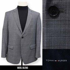 TOMMY HILFIGER mens gray PLAID wool blend sport coat suit jacket blazer 44 R
