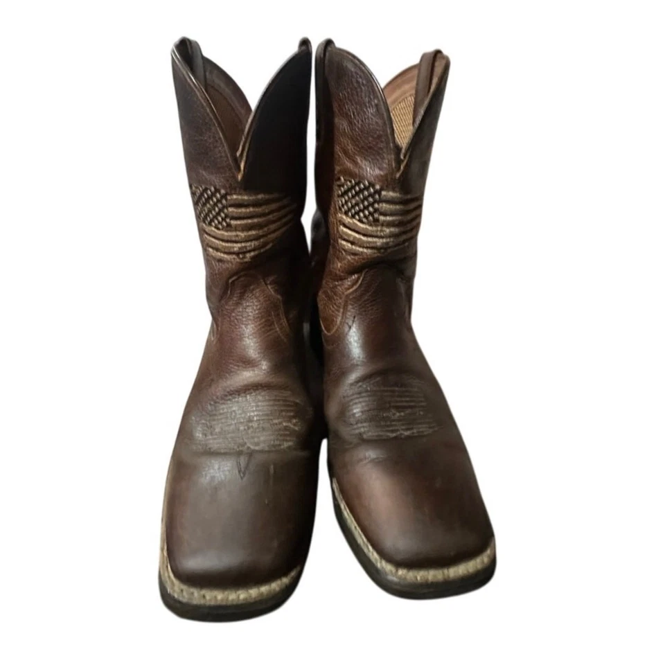 Ariat Hombres Deporte Todo País Acantilado Marrón Puntera Cuadrada Botas Patrióticas Talla 9.5 D EE. UU. Foto 4 de 4