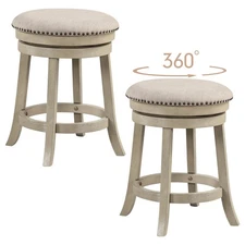 Set of 2 Round Counter Height Barstools 24" Swivel Bar Stools w/ Wooden Frame