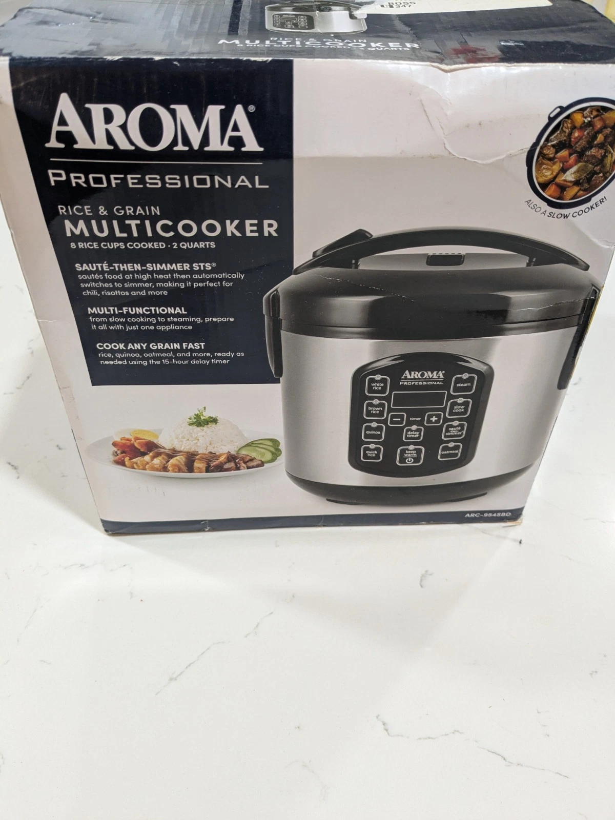 AROMA Digital Rice Cooker Food Steamer Stainless Steel 8 Cup Cooked Brown 15h HQ