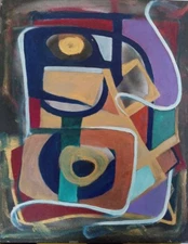 VINTAGE COLORFUL ABSTRACT CUBIST IMPRESSIONISM CONTEMPORARY ORIGINAL PAINTING