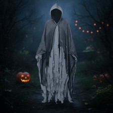 Elegant Gray Grim Reaper Cloak with Hood - Perfect for Halloween Celebrations