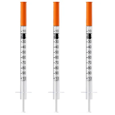 MED NEEDLE U-100 1mL/cc Syringes with 29G 1/4" (6mm) Individually Wrapped, Pack orange