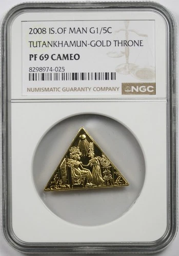 2008 Isle of Man Gold 1/5 Crown NGC PF 69 Ultra Cameo Tutankhamun Gold Throne