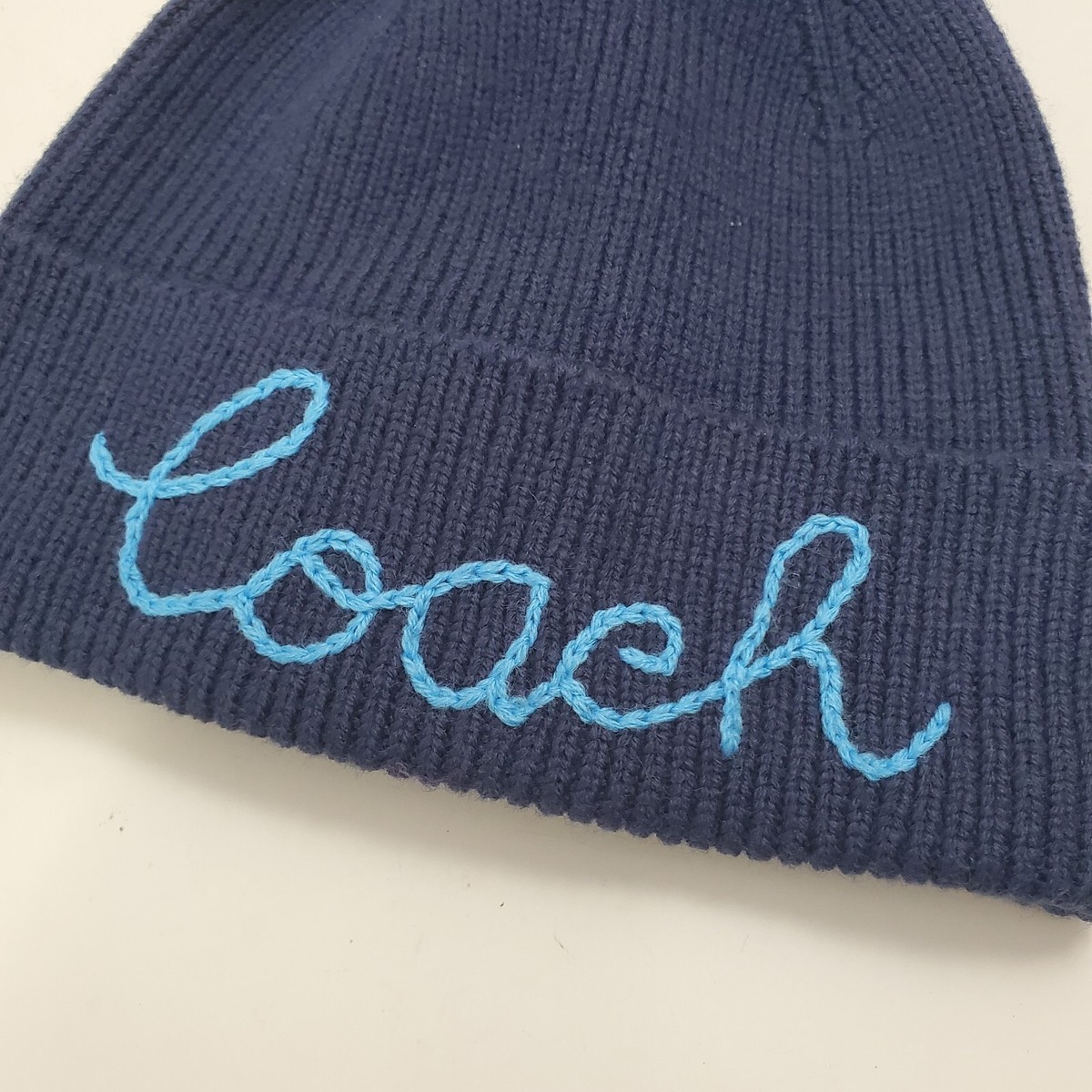 COACH Beanie Hat Cap Adult Blue Embroidered Script Logo Knit  display picture 1
