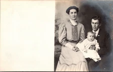 Postcard Man Woman and Baby Posing Real Photo RPPC Unposted