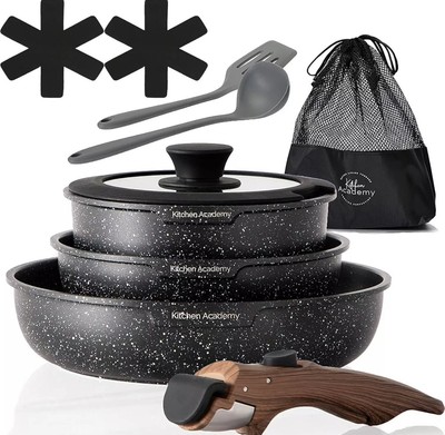 10Piece Nonstick Hammered Granite Kitchen Cookware Cooking Pots Pans Set Black