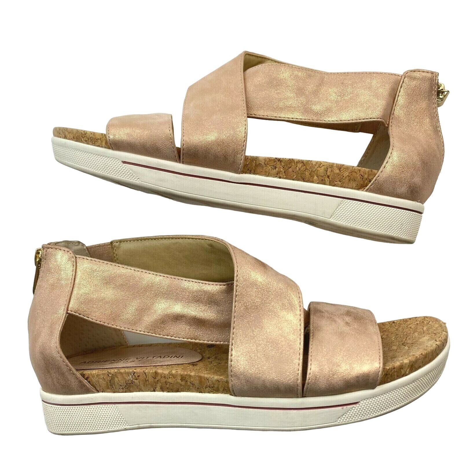 Adrienne Vittadini Sport Claud Sandals Size 9.5 Flatform Rose Gold Strappy  Cork | eBay