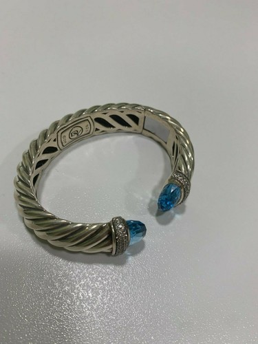 David Yurman Sterling Silver Blue Topaz Diamonds Waverly Bracelet - Picture 6 of 11