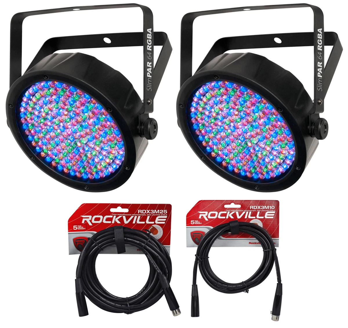 2 Chauvet SlimPAR 64 RGBA Compact DMX Wash Lights 25 Ft 10Ft