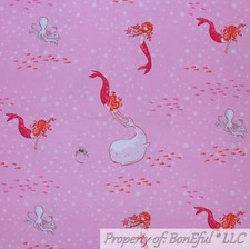 BonEful FABRIC FQ Cotton Quilt Pink White Whale Mermaid Octopus Bubble Dot Beach
