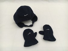 Nike Toddler Fleece Cap Hat w matching Toddler Mittens Navy Swoosh Size 2-4T