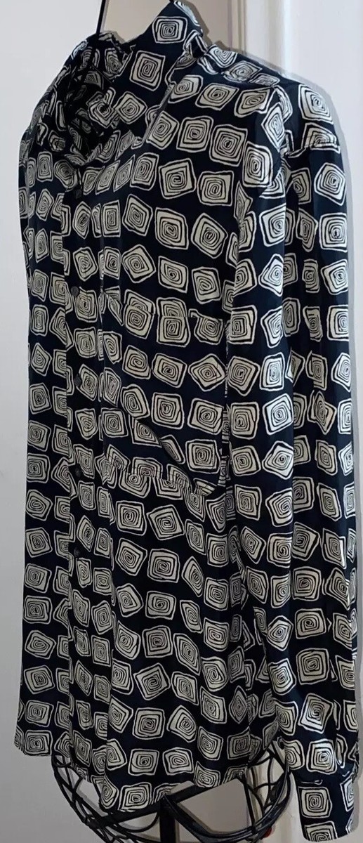 Vtg Perry Ellis Mens 100% Silk Shirt Button Up Abstract Art Y2K