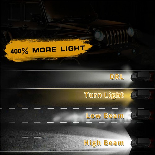 Pair 7" LED Headlight Halo Angle Eye High Low Turn For Jeep Wrangler JK TJ CJ LJ - Picture 7 of 11