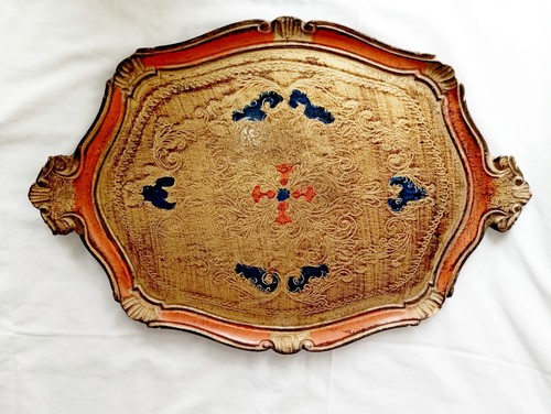 VASSOIO OVALE IN LEGNO LACCATO E DECORATO cm 50 x 34. usato ben conservato - Foto 2 di 24