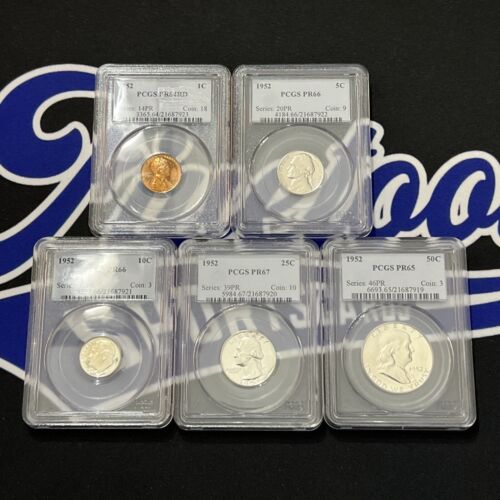 1952 - US 5 Coin Proof Set - All 5 Coins PCGS Graded - Picture 1 of 12