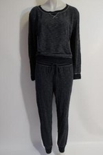 Womens Felina Black Charcoal 2 Pc Set Pullover Top Drawstring Jogger Pants M