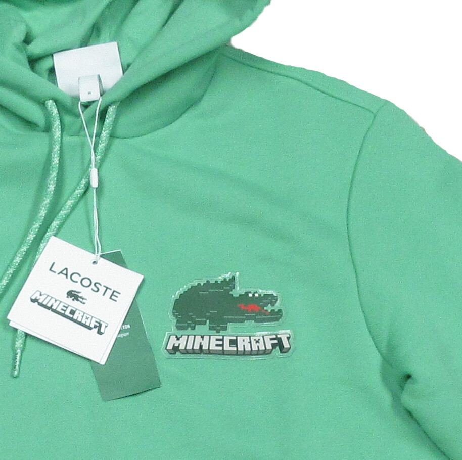 Lacoste LIVE x Minecraft Unisex Green Graphic Print Terry Pullover Hoodie image 4